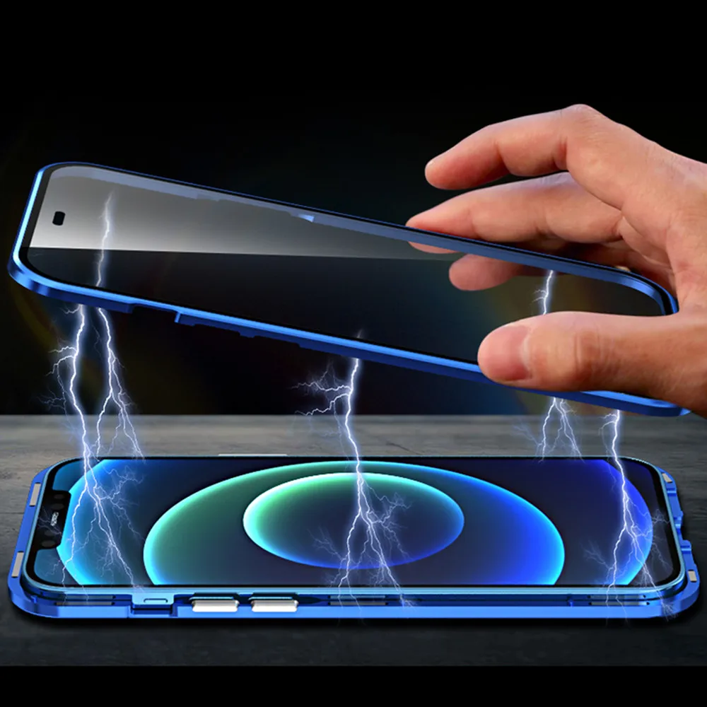 Магнитный двухсторонний чехол из закаленного стекла для iPhone 12 mini 11 Pro XS Max XR X