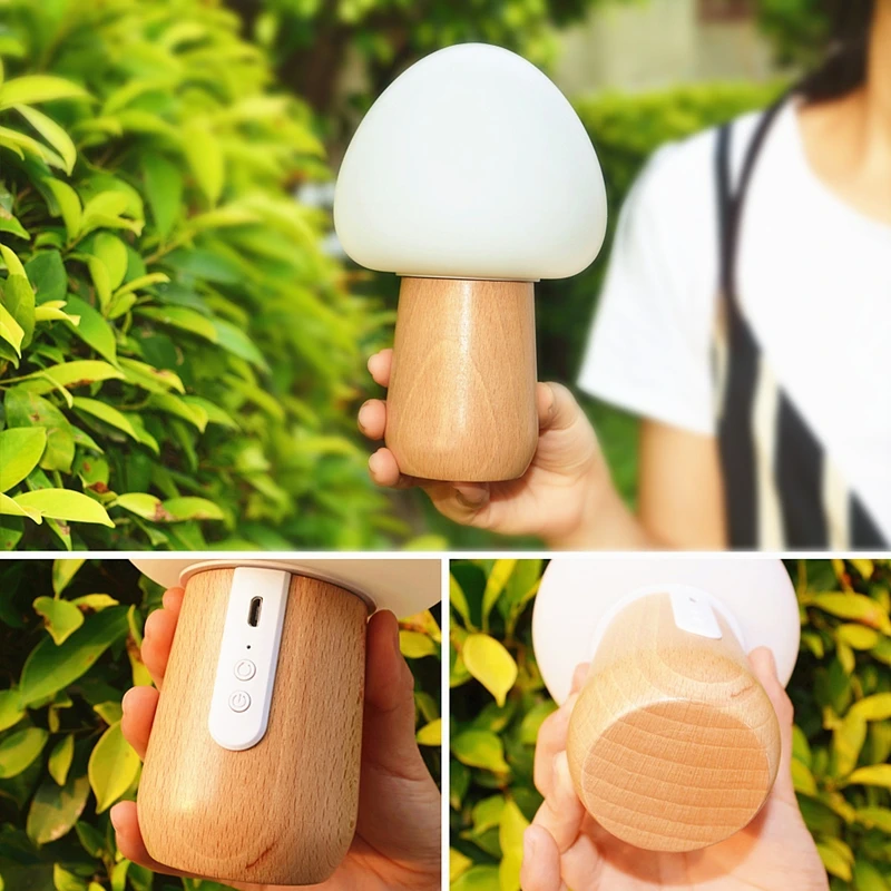Деревянный многоцветный светодиодный ночник в виде грибов с пультом