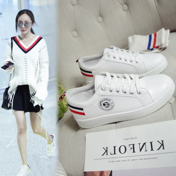 2017 г. Весенняя новая стильная повседневная женская обувь универсальная кожаная