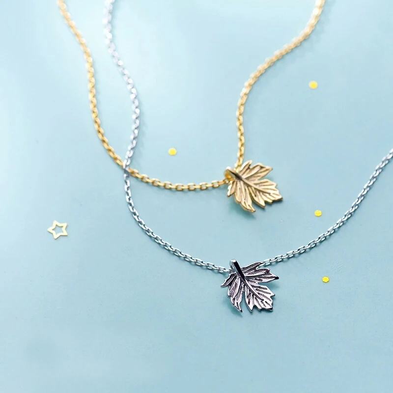 100% Настоящее серебро 925 пробы колье ожерелье сладкий кленовый лист Подвеска