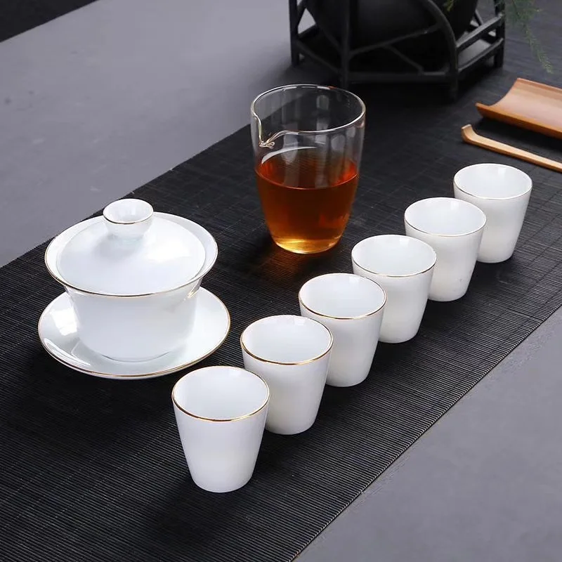 Белый цветок ручной работы китайская чайная посуда бытовой керамический чайный