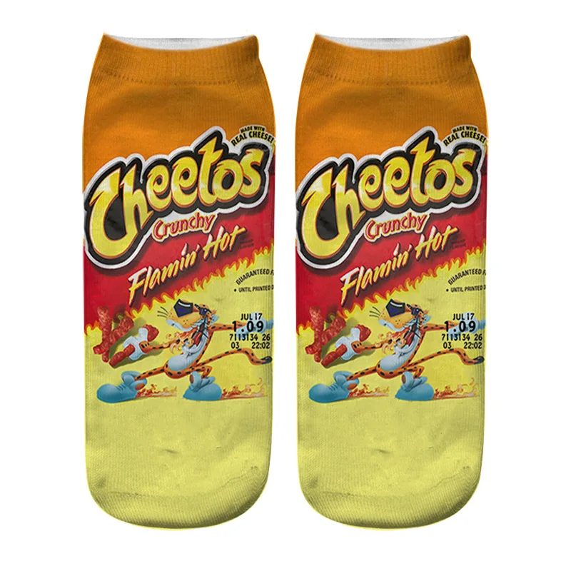 3D print short socks with print men's colourful socks food pattern potato chips summer socks with bright funny Harajuku socks happy
