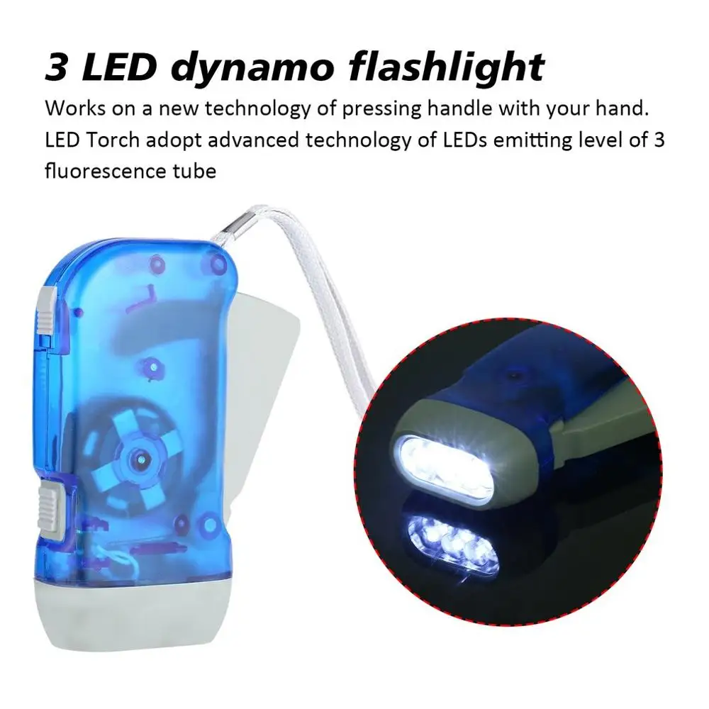 3 LED Hand Pressing Dynamo Crank Power Wind Up Flashlight Torch Light Press Camping Lamp | Спорт и развлечения