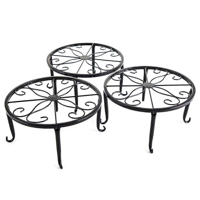 

SHGO HOT-3 Pack Metal Potted Plant Stand Floor Flower Pot Rack Decorative Pot Garden Container Round Supports Rack (Black)