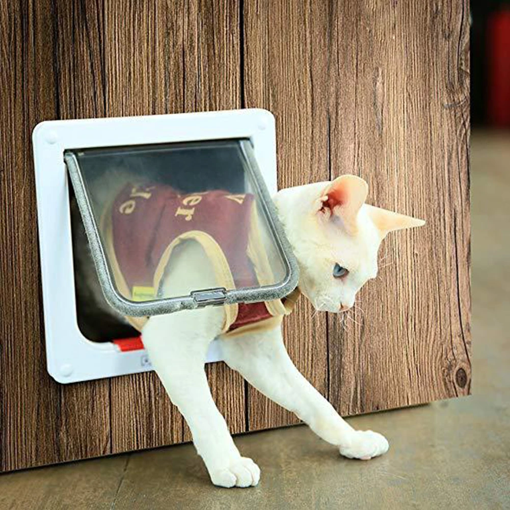 

Cat Dog Flap Door Cat Dog Plastic Gate Pinhead Puppy Free Security Access Flap Door White/Brown House Enter Aisle