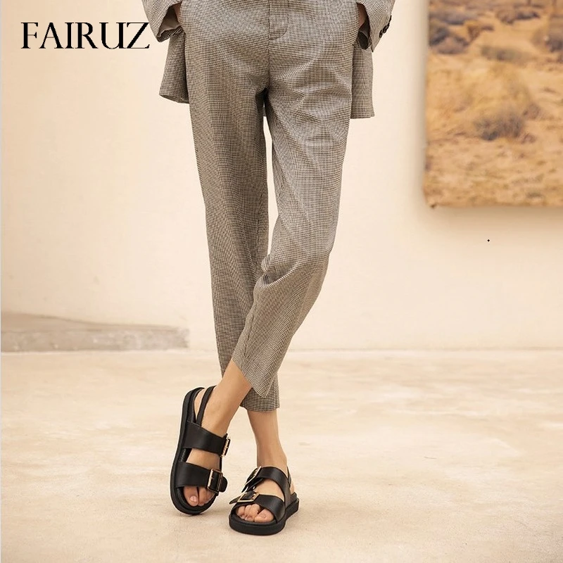 

2021 Summer Women Sandals Flats Platform Shoes Fashion Casual Metal Buckle Soft Bottom Ladies Sandals Urban Beauty Flat Sandals