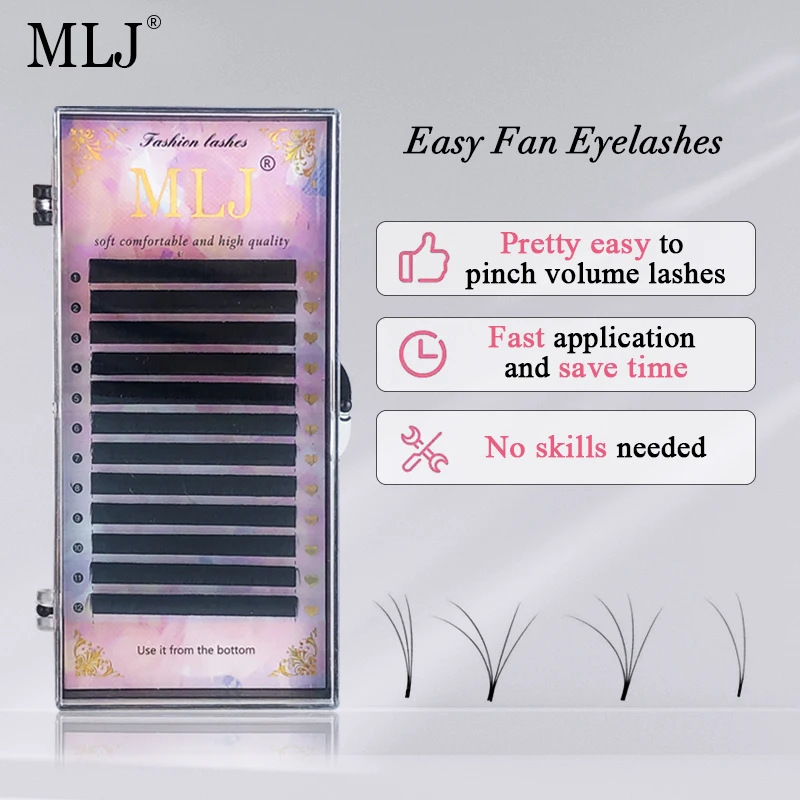 

MLJ Eyelashes Easy Fan Eyelashes One Second Quick Blooming Fake Lash 0.03/0.05/0.07mm 8-18 L/LC/LD Curl Mix Trays Natrual Lashes