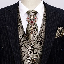 Barry. wang ouro floral colete para homem fino terno colete de seda gravata conjunto lenço abotoaduras formal colete para negócios (2)