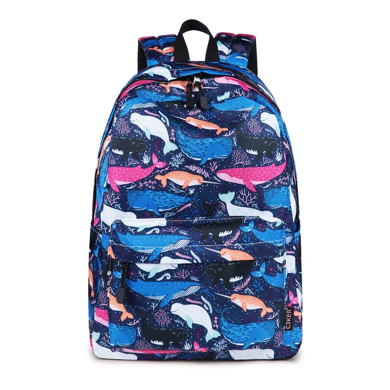 New Marine Animal Print Waterproof Laptop Backpack Female Fashion Girl Women Men Nylon Brown Dark Blue | Багаж и сумки