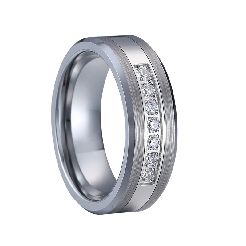 

Wholesale 6MM silver color tungsten wedding rings for women with cubic zirconia stones
