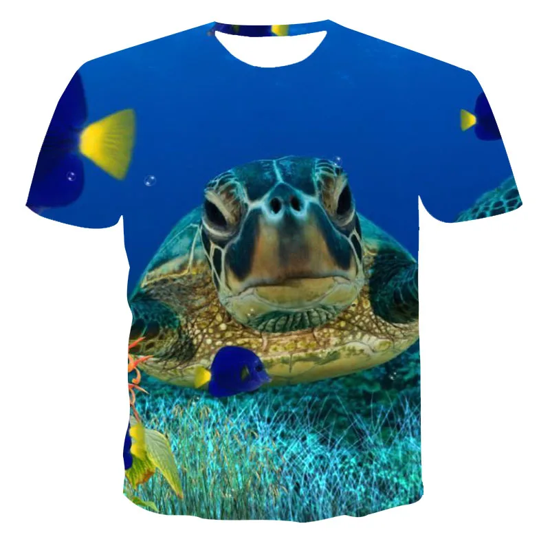 

2021 New Summer Men'S Fish Series 3D Printed Street Wear Casual Short-Sleeved T-Shirt
