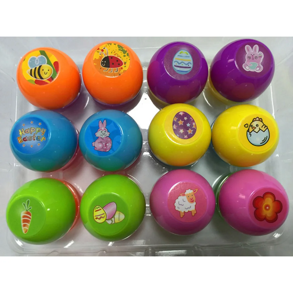 

12Pcs Children Toys Colorful Egg Shaped Stampers Seals Kit for Easter Eggs Game Party Stamps Activities