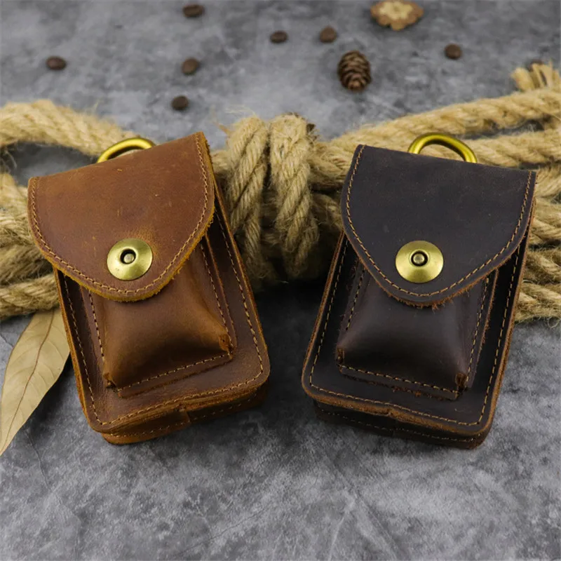 Мужской кожаный чехол для сигарет Crazy Horse складной очков с петлями на поясе