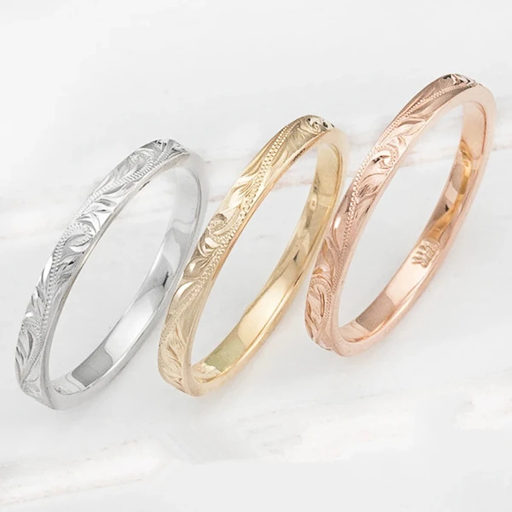 

Huitan Simple Stylish Women Band Rings Exquisite Carved Pattern Low-key Couple Rings Anniversary Gift Versatile Jewelry Hot Sale