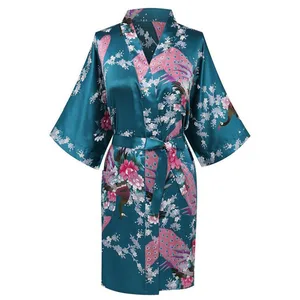 Халат CEARPION женский атласный с цветочным принтом, пижама с павлином, ночное белье, атласное кимоно, домашняя одежда, неглиже, размера плюс, S-3XL
