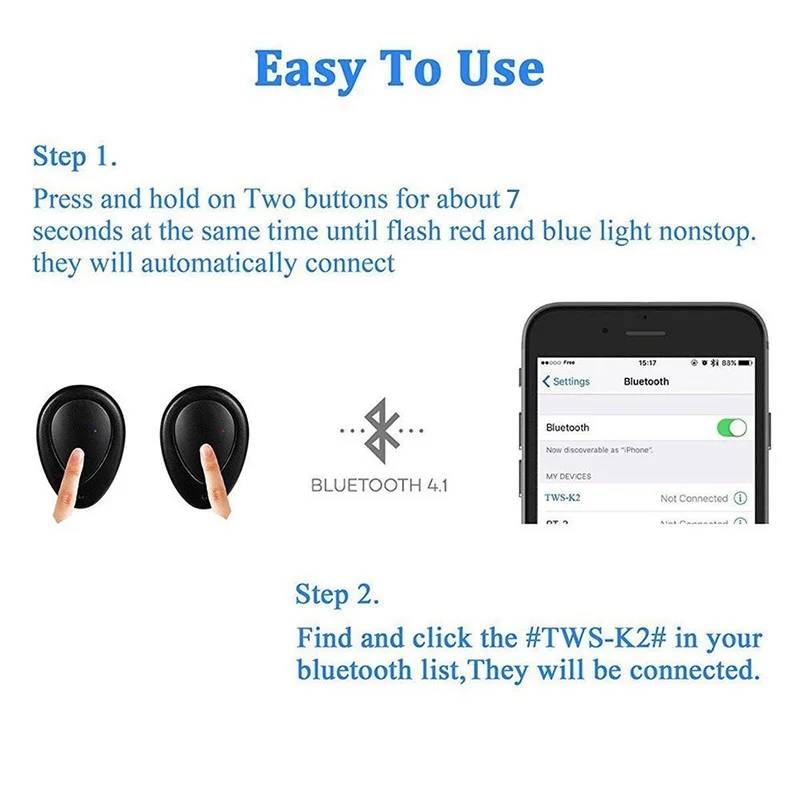 Топ TWS Bluetooth наушники мини невидимый стерео звук CVC6.0 шумоподавление чистые