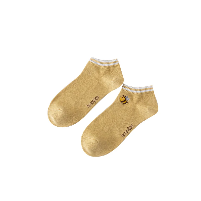 

1 Pair Cute Women Socks Print Cartoon Bee Striped Harajuku Street Style Cotton Short Socks Female Casual Funny Ankle Socks