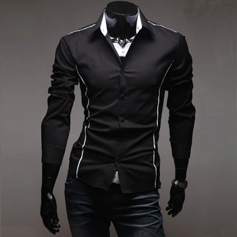 Slim Fit мужские полосатые рубашки 2020 серого цвета с длинными рукавами для мальчиков