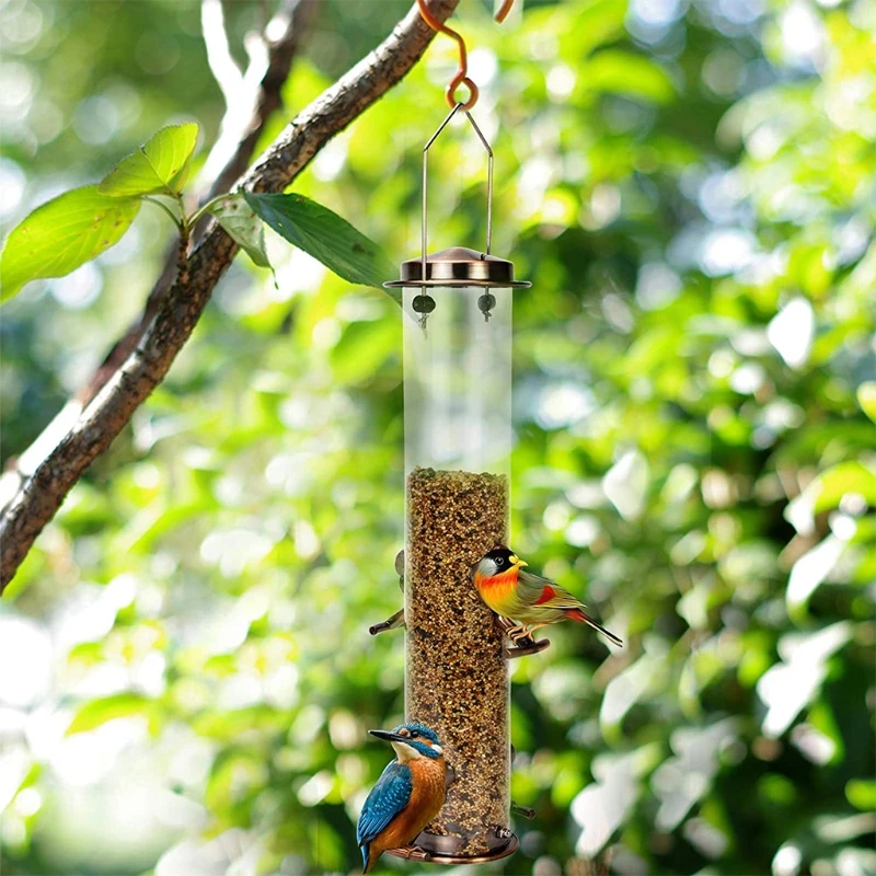 

Bird Feeder Hanging Classic Tube Hanging Feeders with Feeding Ports Premium Hard Plastic with Steel Hanger