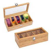 5 compartments bamboo tea box coffee tea storage holder kitchen organizer cabinets home tea bag case container jewelry holders