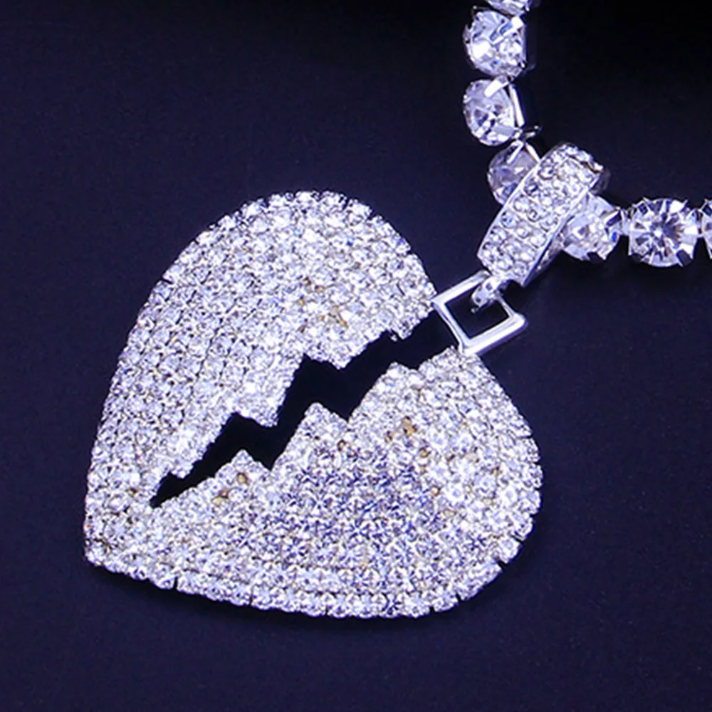 

Stonefans Hip Hop Broken Heart Necklace Pendant Choker for Women Fashion Bling Rhinestone Necklace Tennis Chain Neck Jewelry
