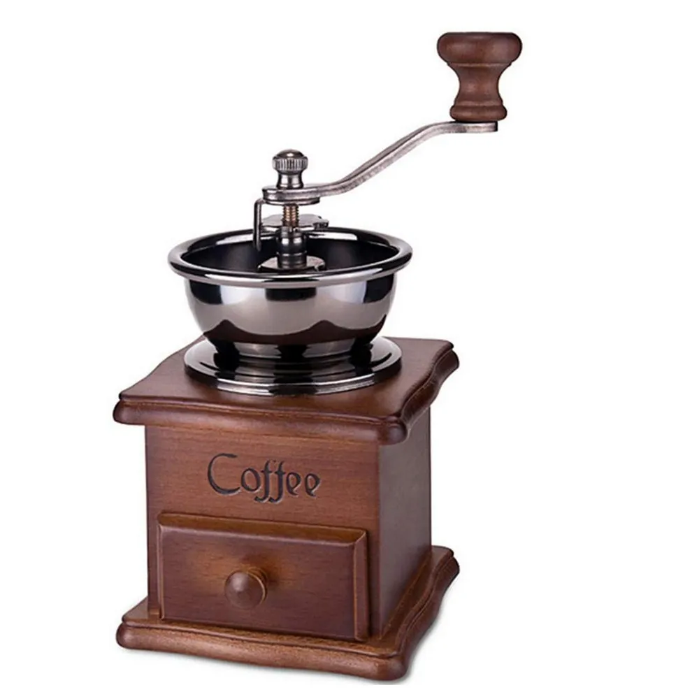 Бытовая ручная кофемашина из твердой древесины Классическая Мини в стиле ретро