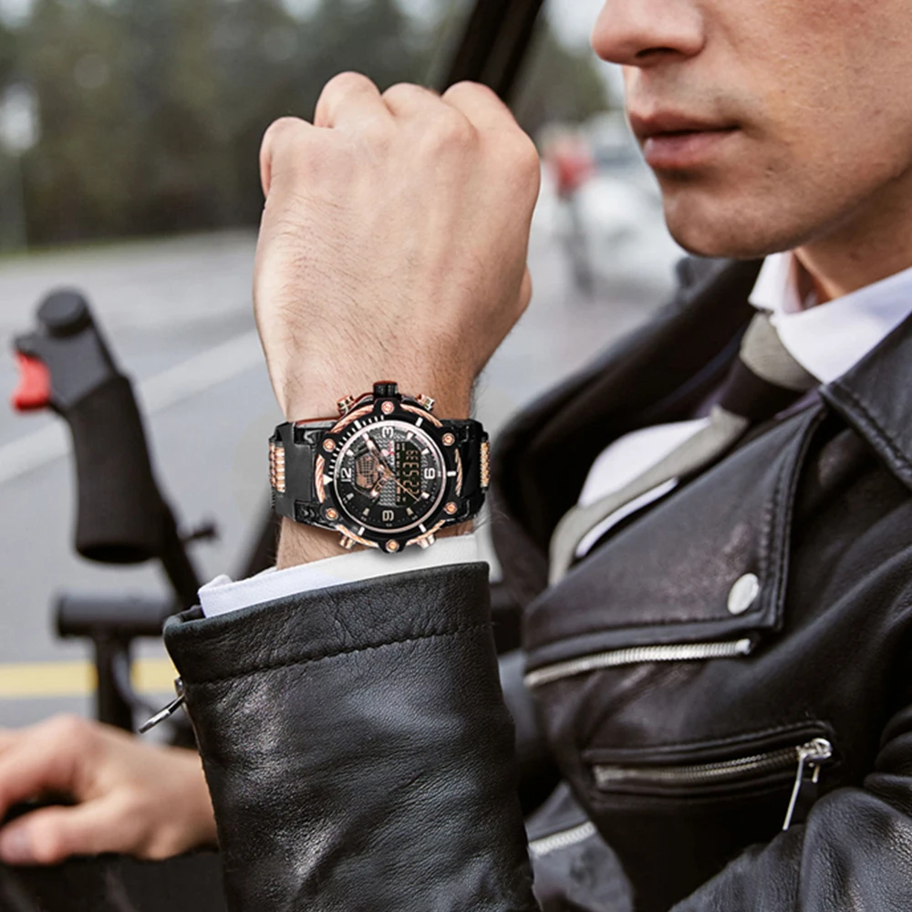 

K9055 Thick Case Military Sport Men Watches TOP Luxury Brand Watch 3ATM Dual Movement LCD Wristwatch Casual Male Rubber Clocks