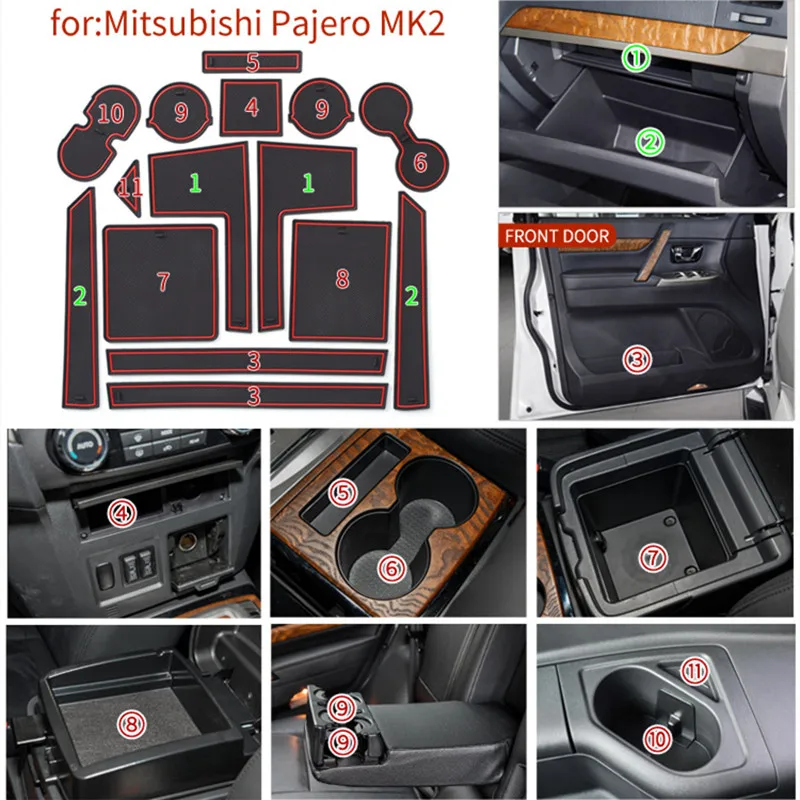 

For Mitsubishi Pajero MK2 Lnterior Anti Slip Mat Door Slot Pad Cup Cushion Groove Mat Holders Non-slip mats Car sticker