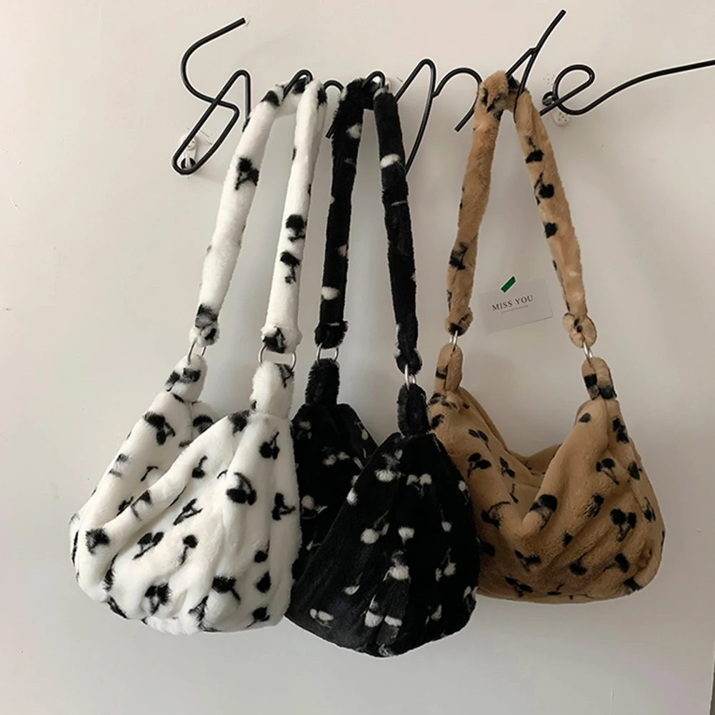 

Women Fashion Pure Color Shoulder Bag Autumn Winter Plush Underarm Bags Female Casual Large Capacity Handbags for Teenage Girls