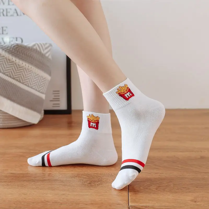 New Striped Cotton Cartoon Food French Fries Burger Women Socks Funny Harajuku Cute Korean Fashion ankle Socks Happy Unisex35-43