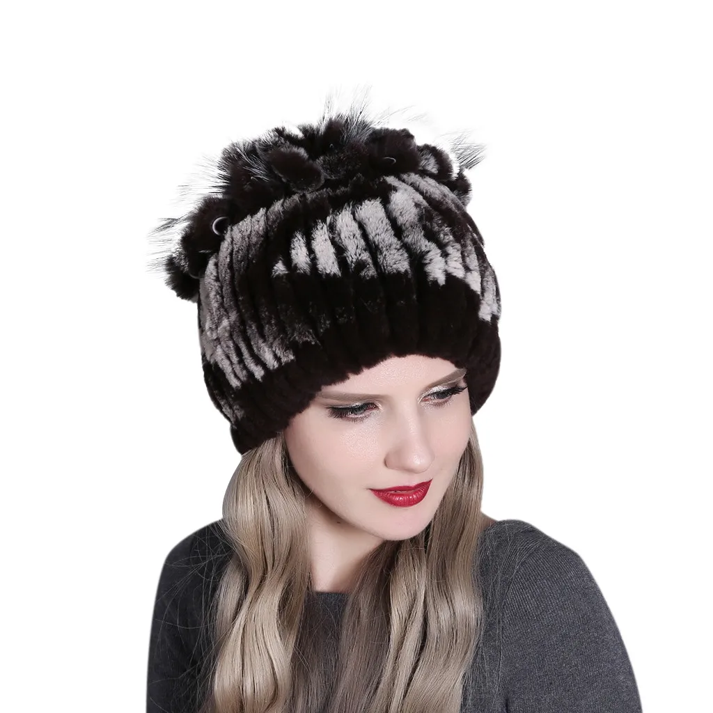 Женская зимняя шапка женская для женщин из меха кролика и лисы шапки Рекс женские