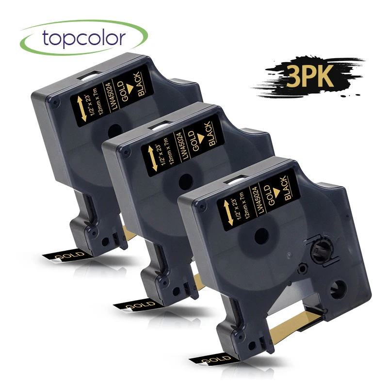 Topcolor 3PK золото на черном 12 мм этикеточные ленты для dymo 45024 7 м длина наклейки LabelManager