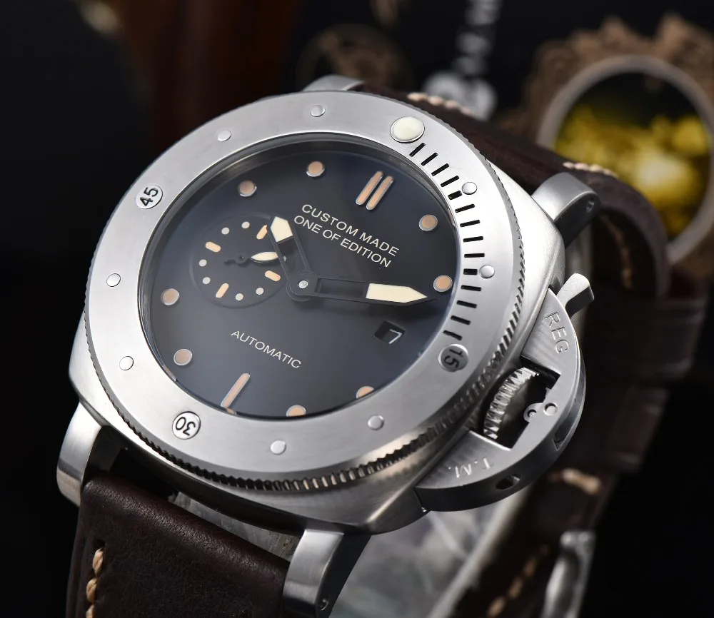 Parnis автоматические часы PVD pam чехол автоматические часы с черным циферблатом военный кожаный ремешок запас хода a1