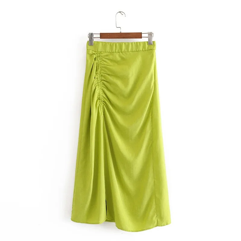 Женская атласная юбка Длинная с разрезом необычной складкой и завышенной талией