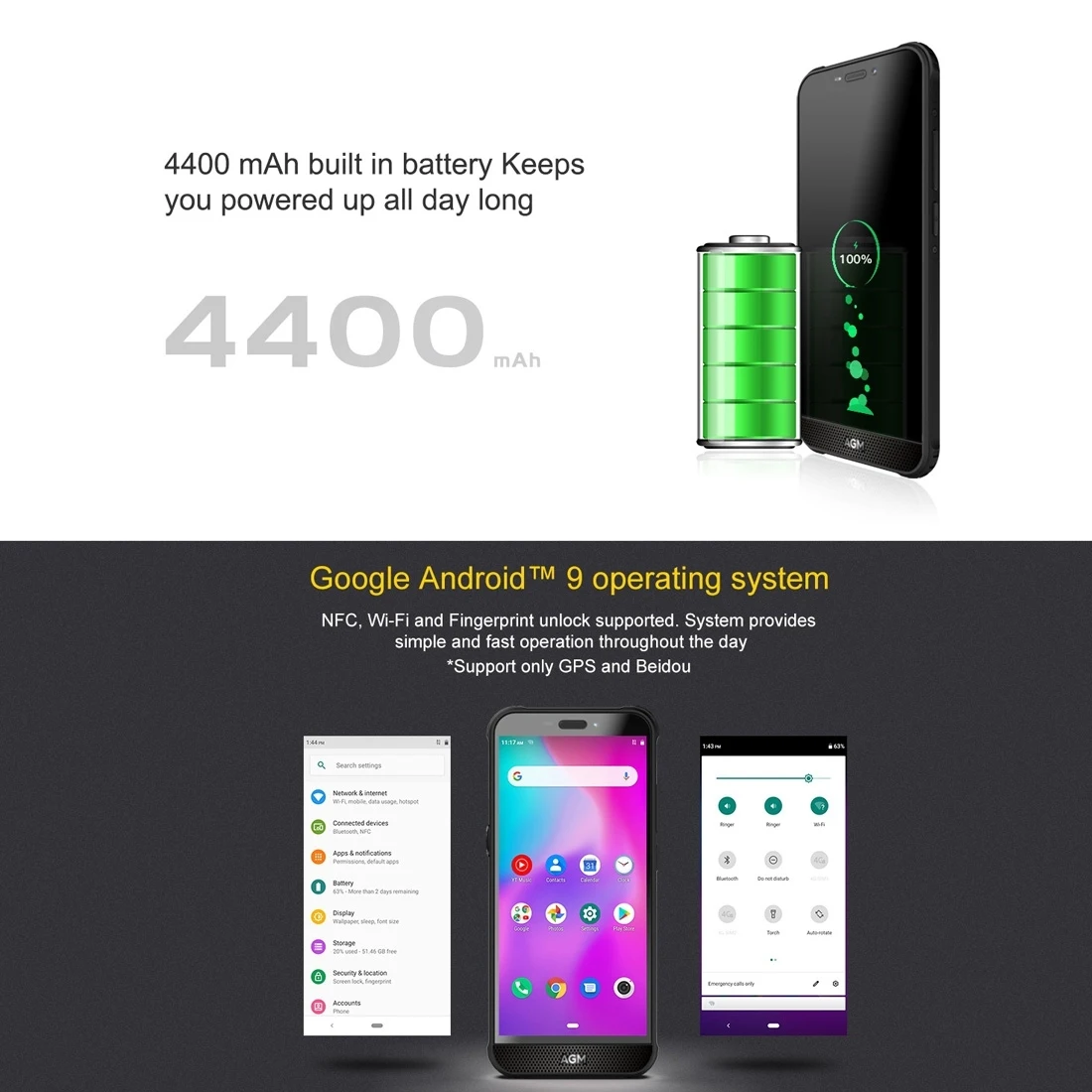 AGM A10 прочный телефон Android 9 смартфон 5 7 &quotЭкран Unisoc ums312 NFC 6 ГБ + 128 сзади Камера 13MP