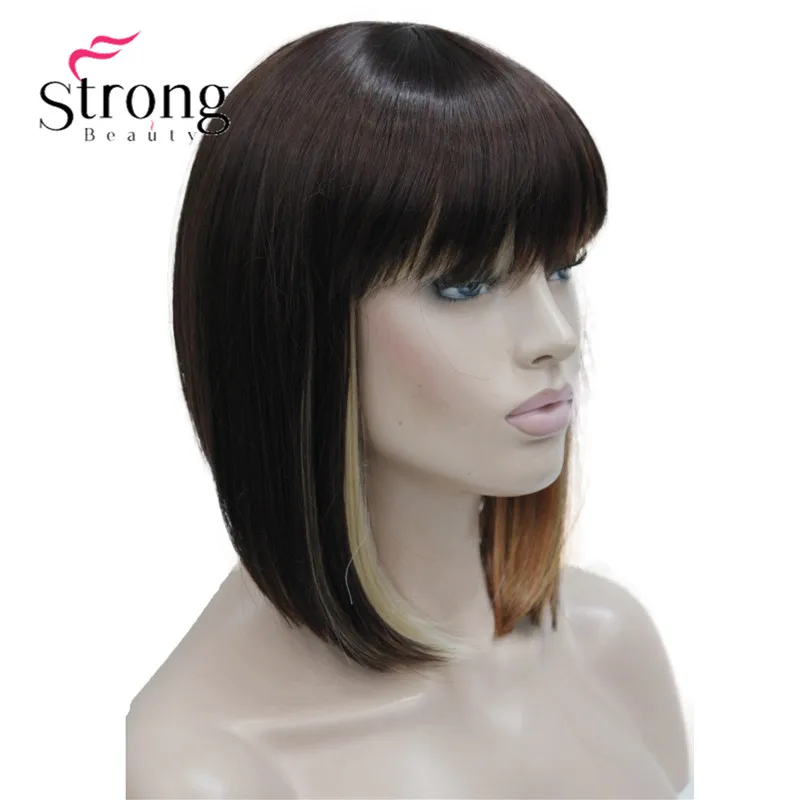 StrongBeauty короткий прямой блонд выделенный боб с челкой синтетический парик черный коричневый красный женские парики выбор цвета - Цвет: AB01