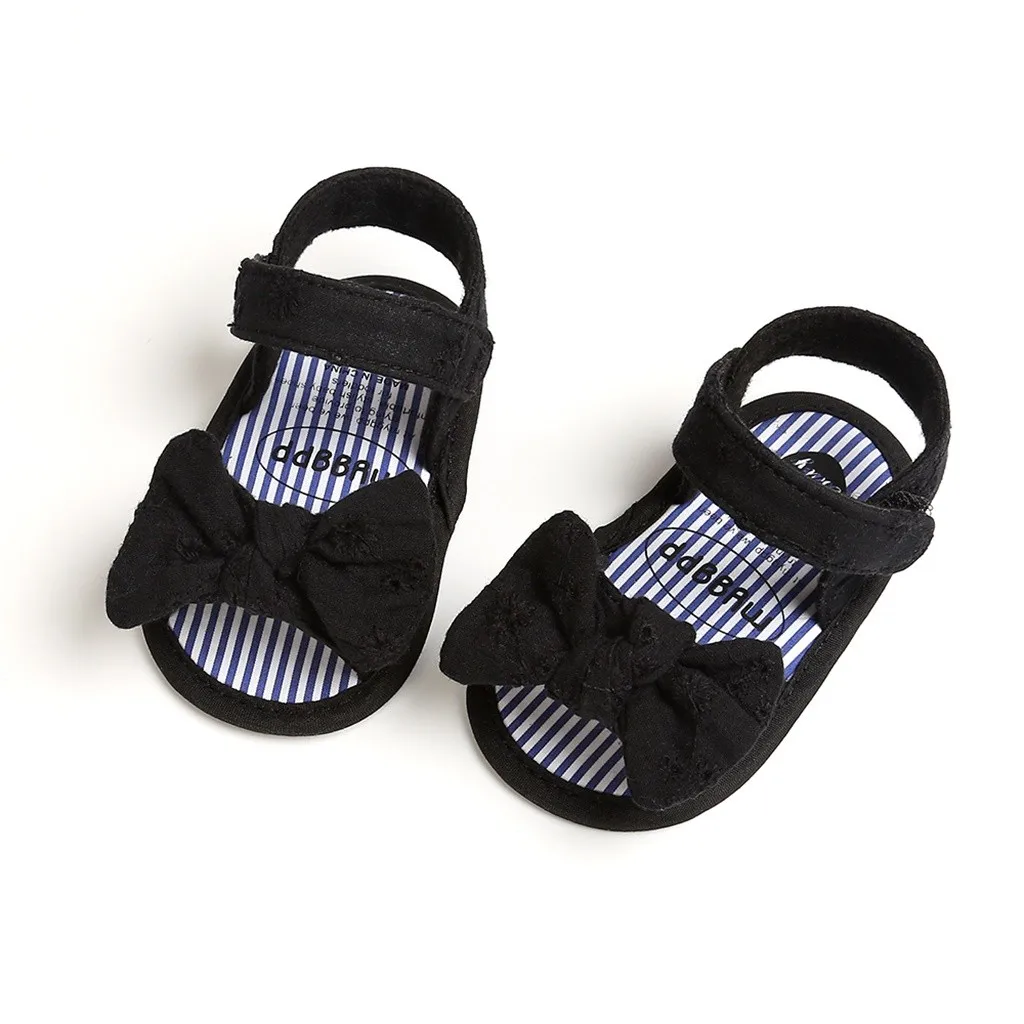 Summer Baby Girl Bowknot Sandals Anti-Slip Crib Shoes Soft Sole Prewalkers Flower Black Pink White Sandalias Infantil | Мать и ребенок