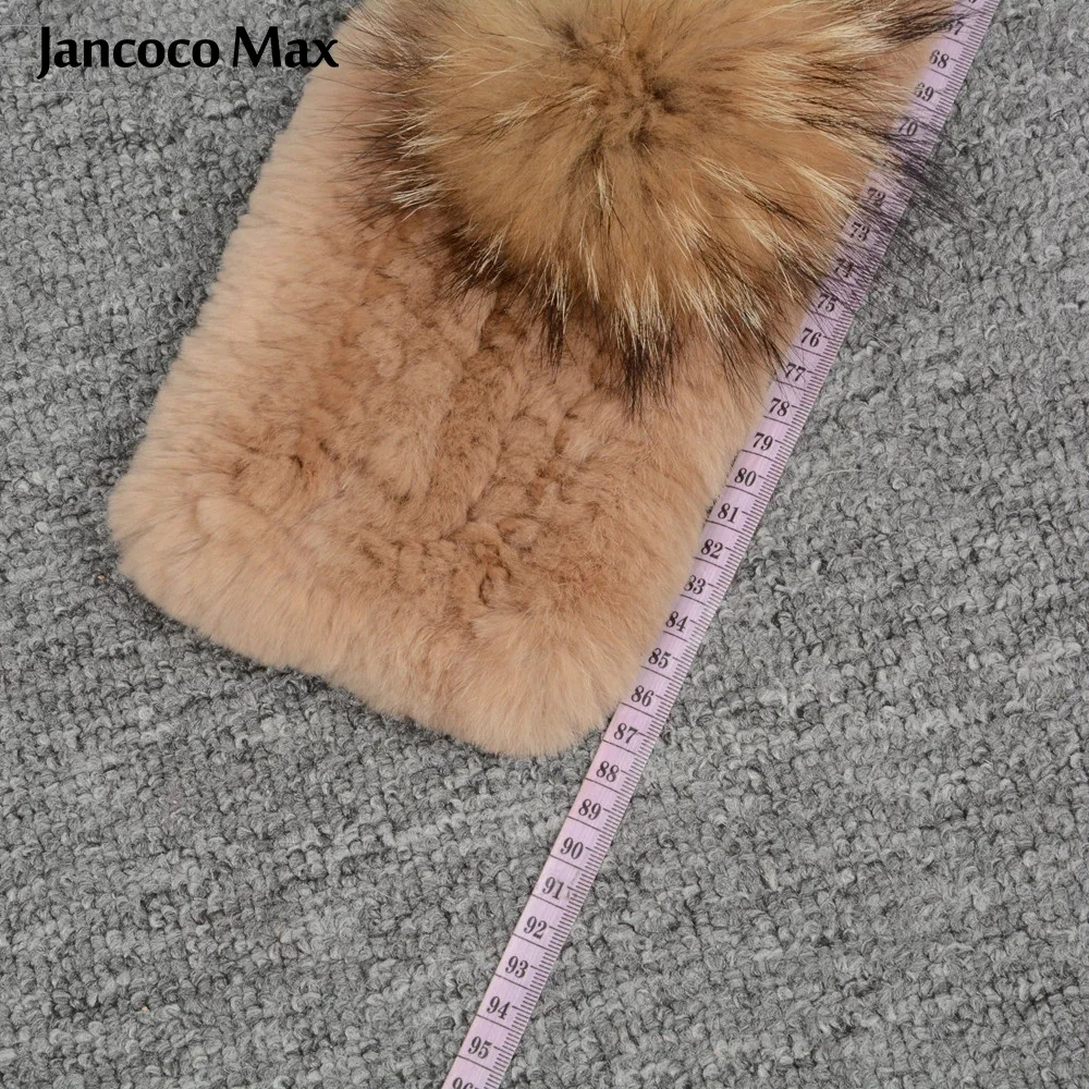 Jancoco Max из настоящей шерсти кролика декоративного помпон меха енота шарф с