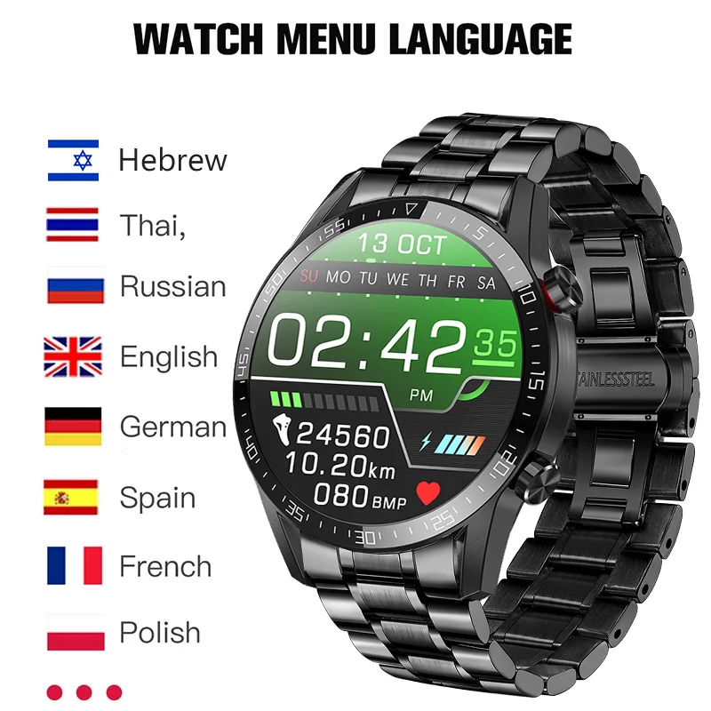 

Smart Watch Men Support Hebrew Full Touch Screen Sports Fitness Watch IP67 Waterproof Bluetooth Men Smartwatch For Android IOS