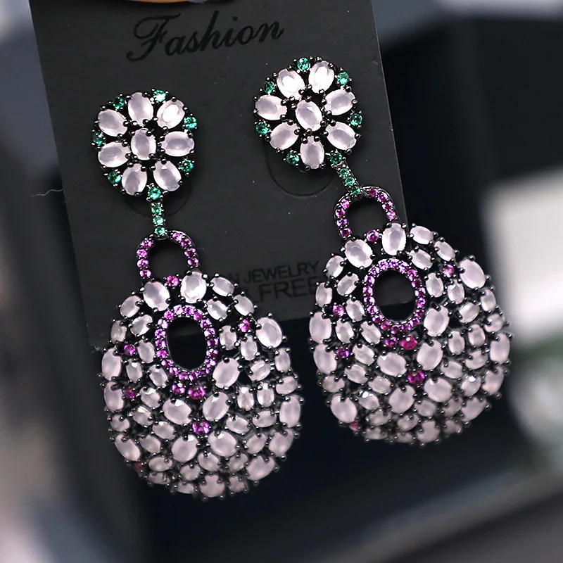 

Bilincolor Fashion Vintage Retro Big Pink Earring for Women Wedding