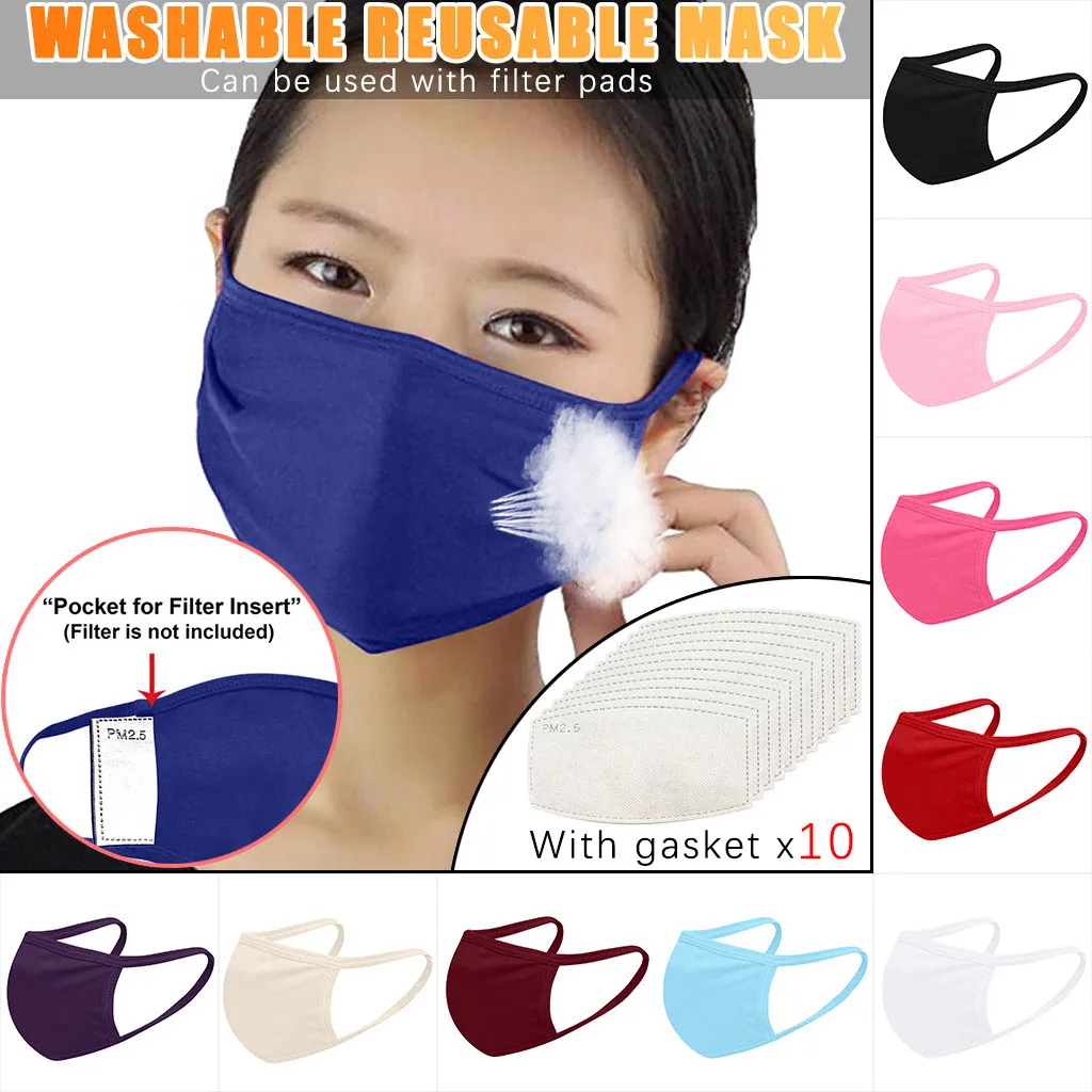 

1 Pc mask + 10Pcs filters Dustproof Protective Masks Solid Multicolor Cotton Thick Breathable Coldproof Dust Mask Set mascarilla
