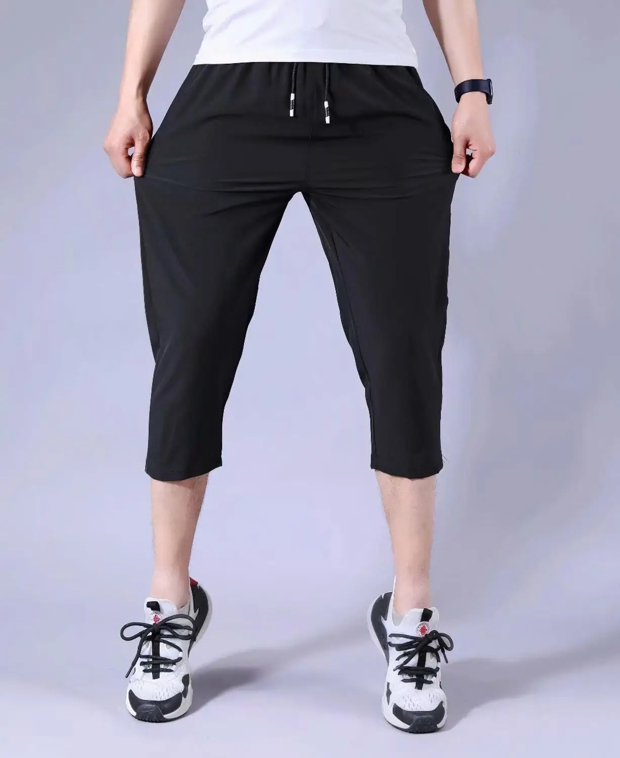 Ледяные Шелковые летние мужские тренировочные штаны для футбола 3/4 Укороченные