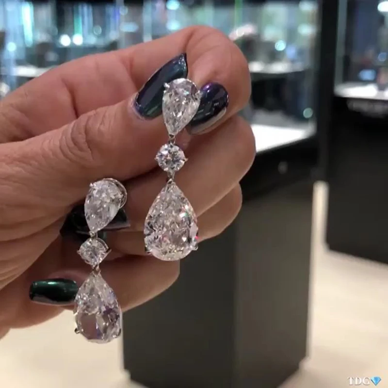 Женские Висячие серьги с блестящими белыми кристаллами модные