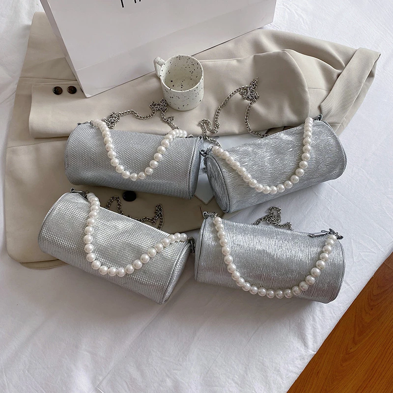 

Combined Pearl Strap Baguette Shoulder Crossbody Bags for Women 2021 New Brand Designer Handbags Purses Totes Messenger Bags