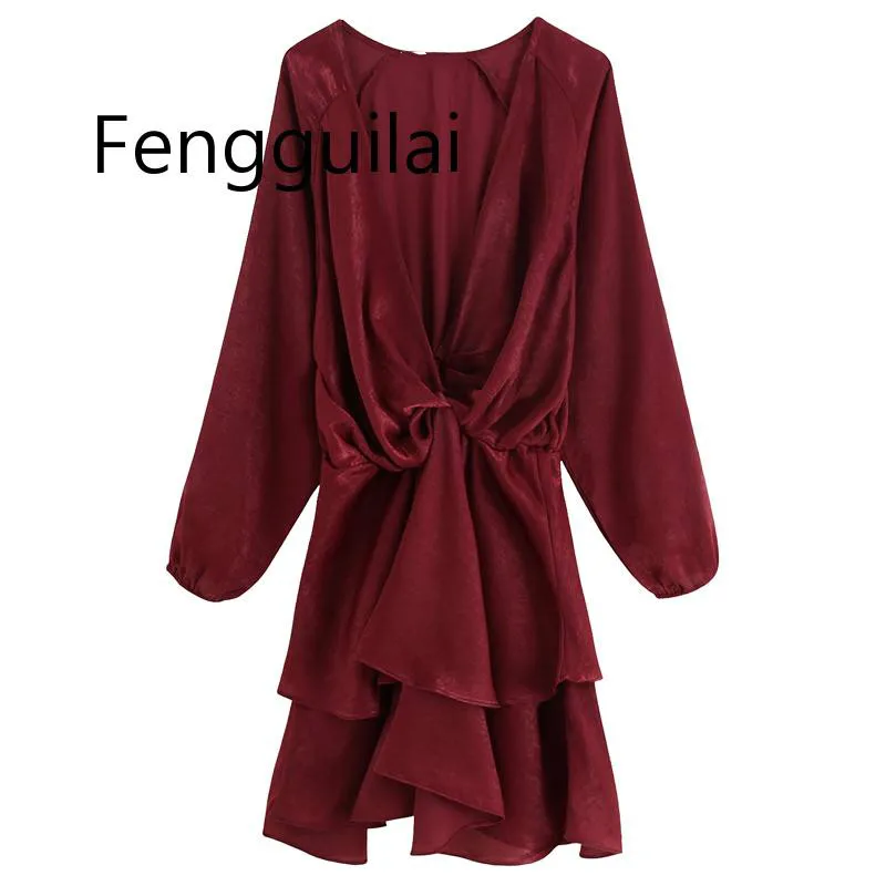 FENGGUILAI 2019 каскадные платья женские модные однотонные шелковые текстурированные