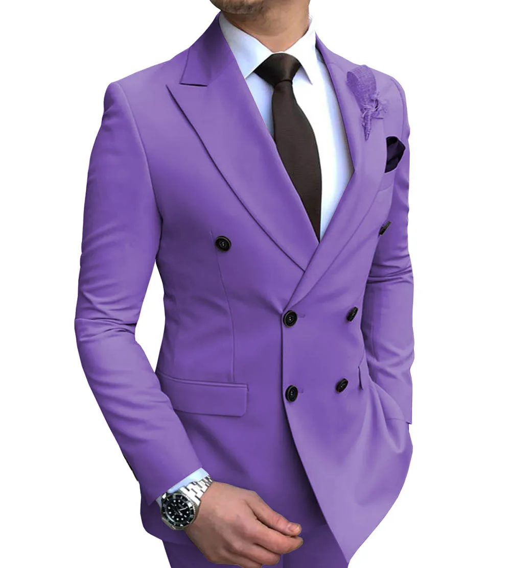 purple Новинка, 1 шт., Мужской Блейзер, пиджак, приталенный, двубортный, с отворотом, пиджак для свадьбы, жениха - Цвет: purple