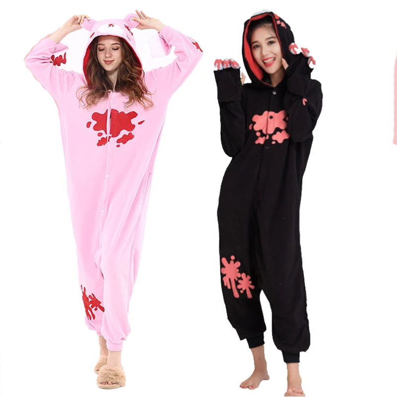 Мрачные медведь Kigurumi пижамы флисовые комбинезоны для взрослых мужчин и женщин