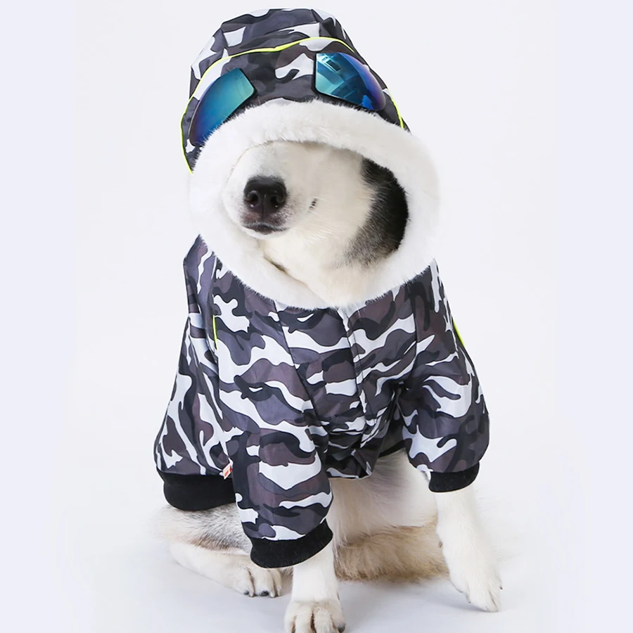 

Pet Dog Winter Coat Hoodie with Sunglasses Dogs Clothing Warm Jacket Cotton Camouflage Color for Medium Big Dogs Pet Clothes