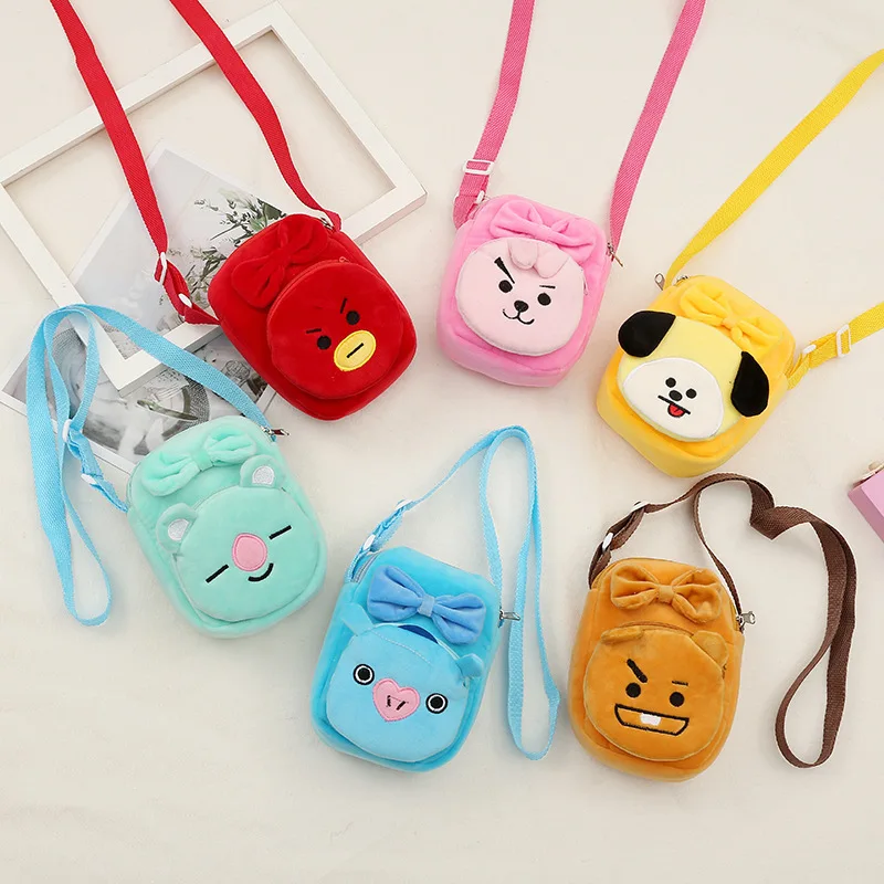

JCBTSH21 Bangtan boys New Korean Wave Cartoon Cute Messenger Bag Bowknot Backpack Plush Student Shoulder Bag Storage Quilt