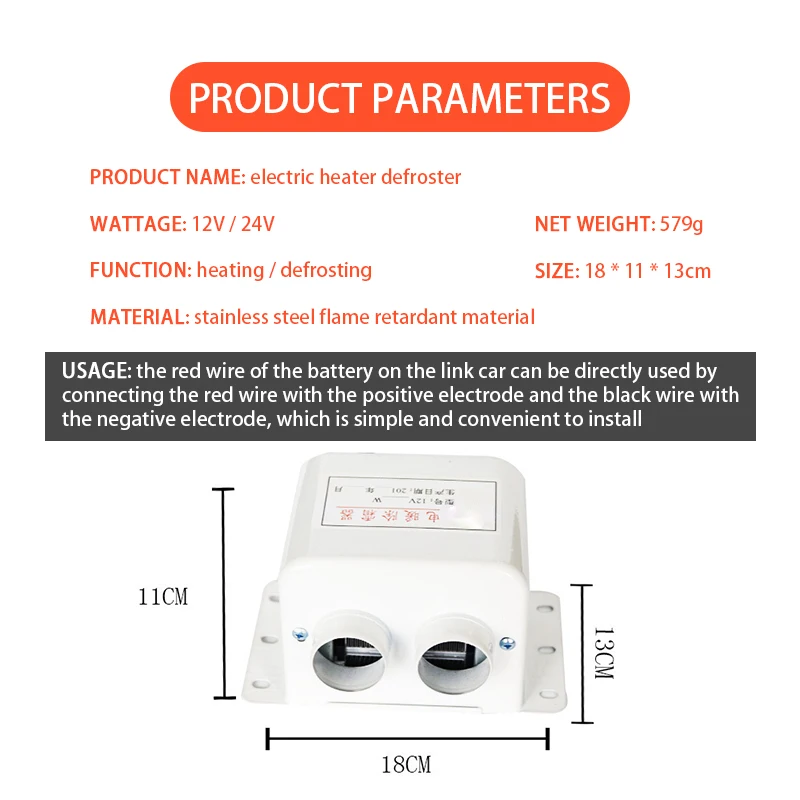 

500W/800W 12V/24V Car Heater Defroster White Car Window Heater 2 Air Outlet Winter Warm Dryer Auto Heater Mist Eliminator